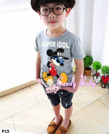 setelan kaos mickey mouse celana pendek